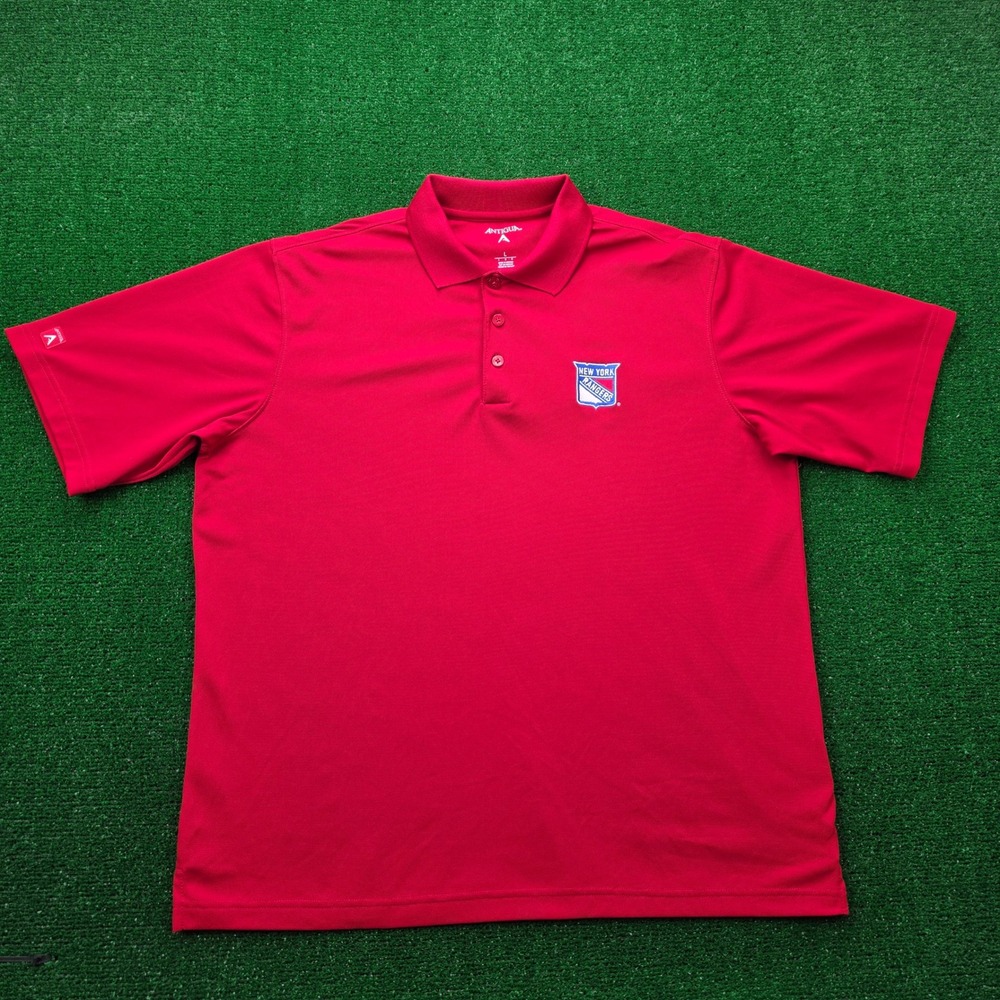 New York Rangers Antigua Performance Polo Shirt Mens Large Red NHL Oversized